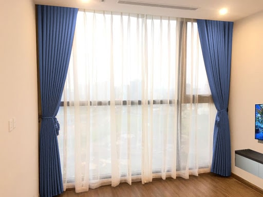 rèm vải 2 lớp xanh dương